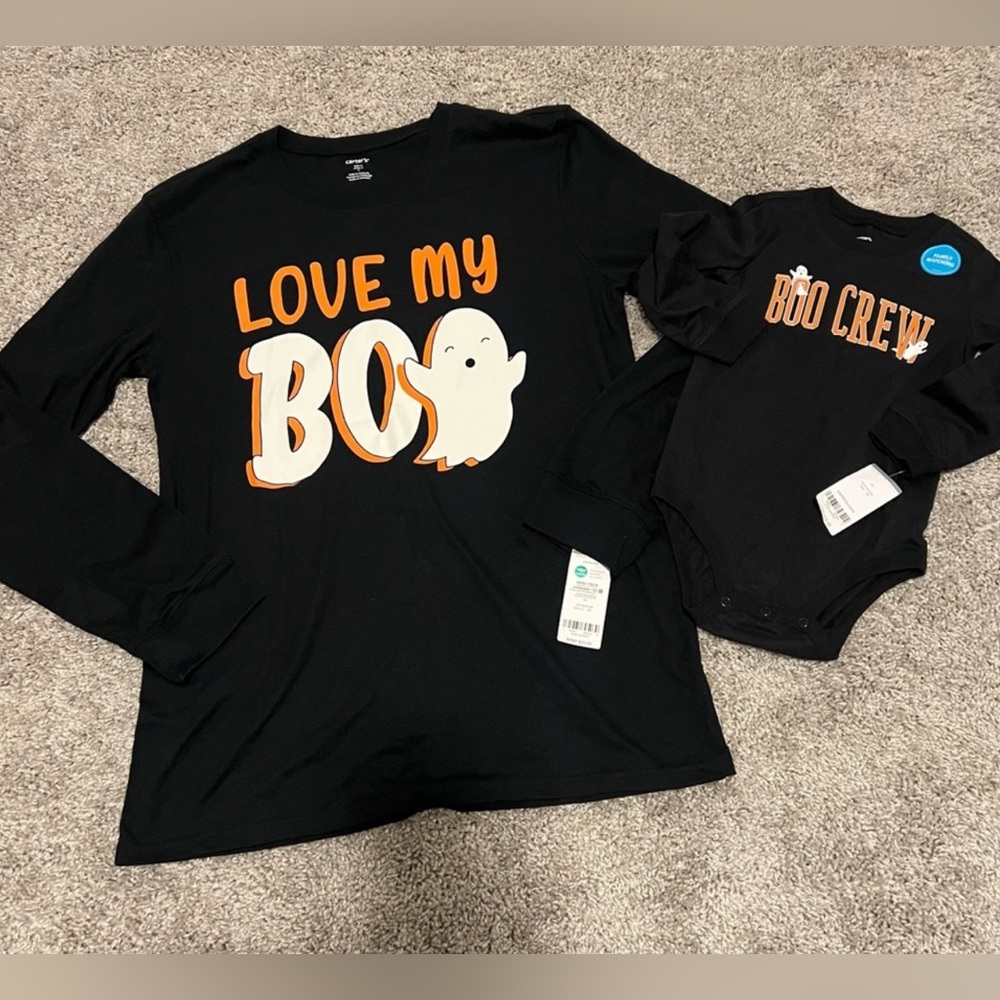 NWT Carter's Black Boo Crew onsie and matching mama top